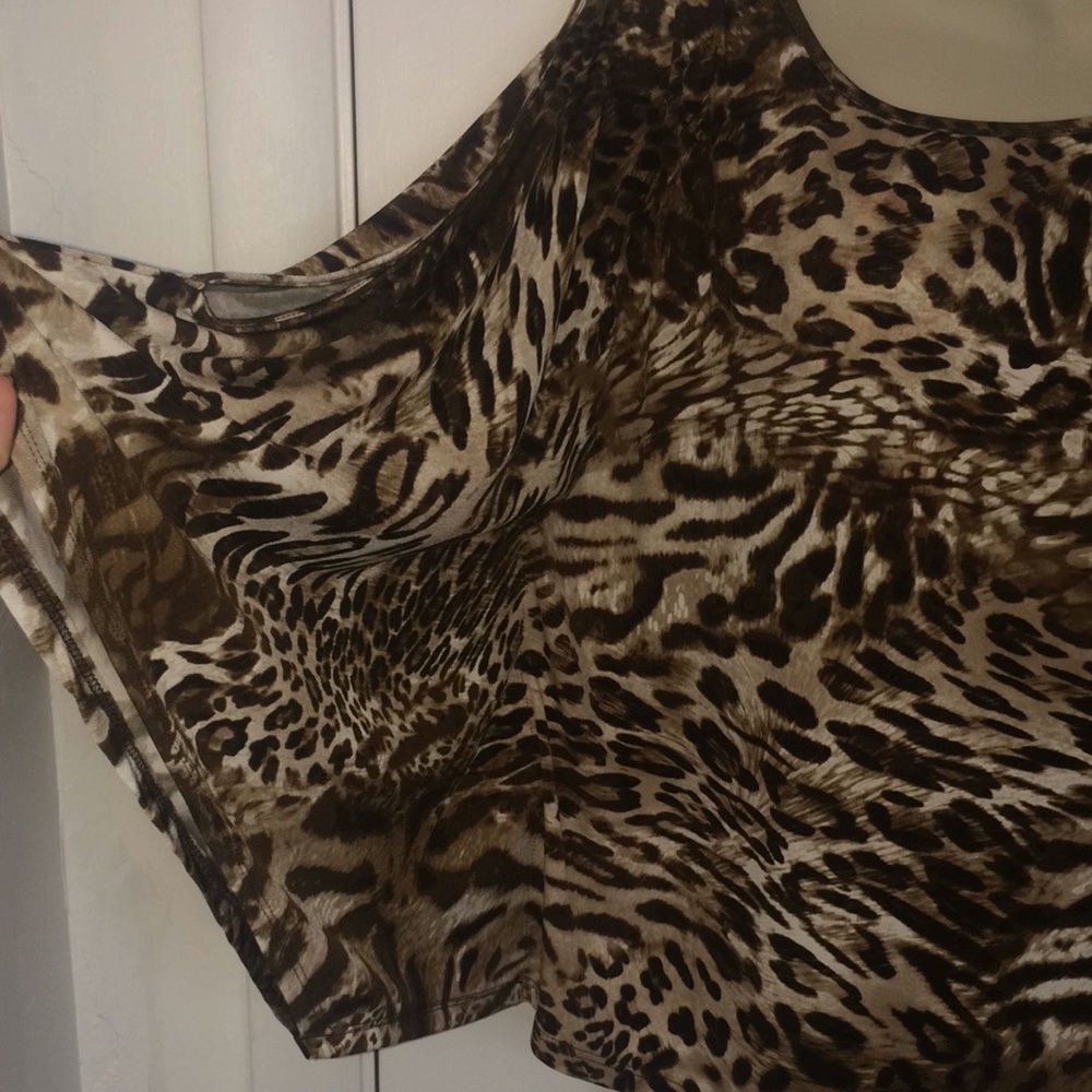 Chico's Leopard Print Cold Shoulder Poncho Top - Picture 5 of 9